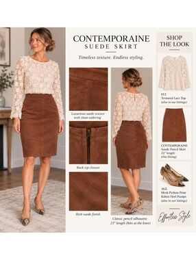 Contemporaine Luxe Cognac Suede Pencil Skirt Size 4 Quiet Luxury